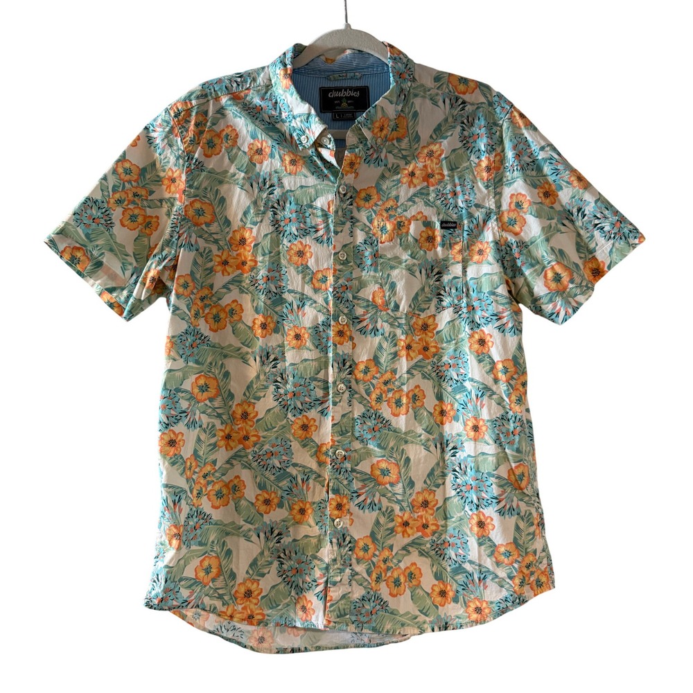 Chubbies Men Large Floral Print Short Sleeve Button Down‎ Shirt Aloha Summer